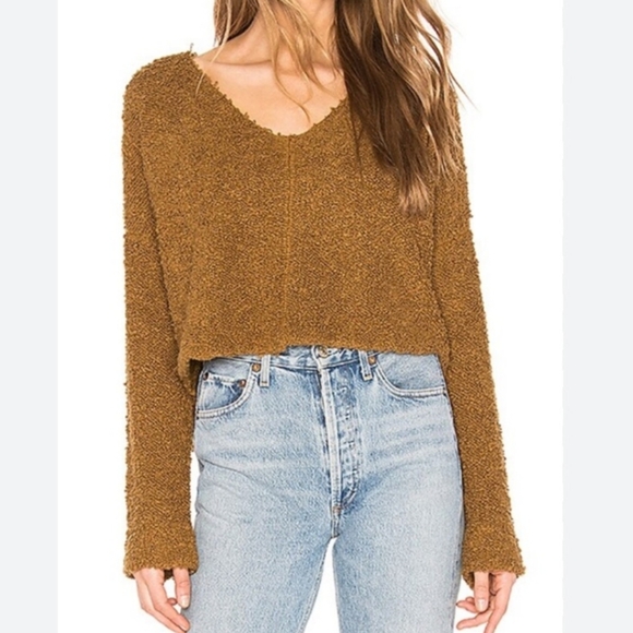 Free People Tops - Free People Cropped Textured Cropped Sweater Olive